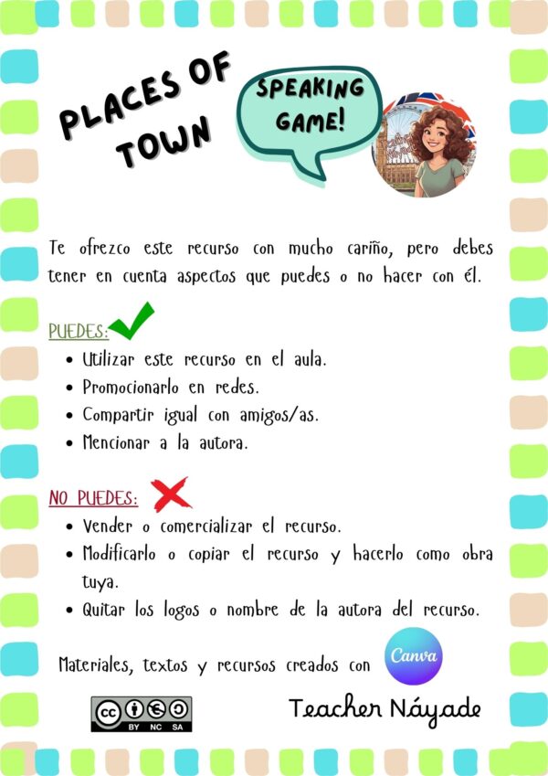SPEAKING GAME- PLACES IN TOWN + PREPOSITIONS - Imagen 2