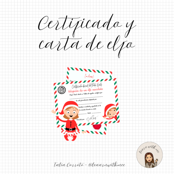 Certificado de adopción y carta de presentación de elfo