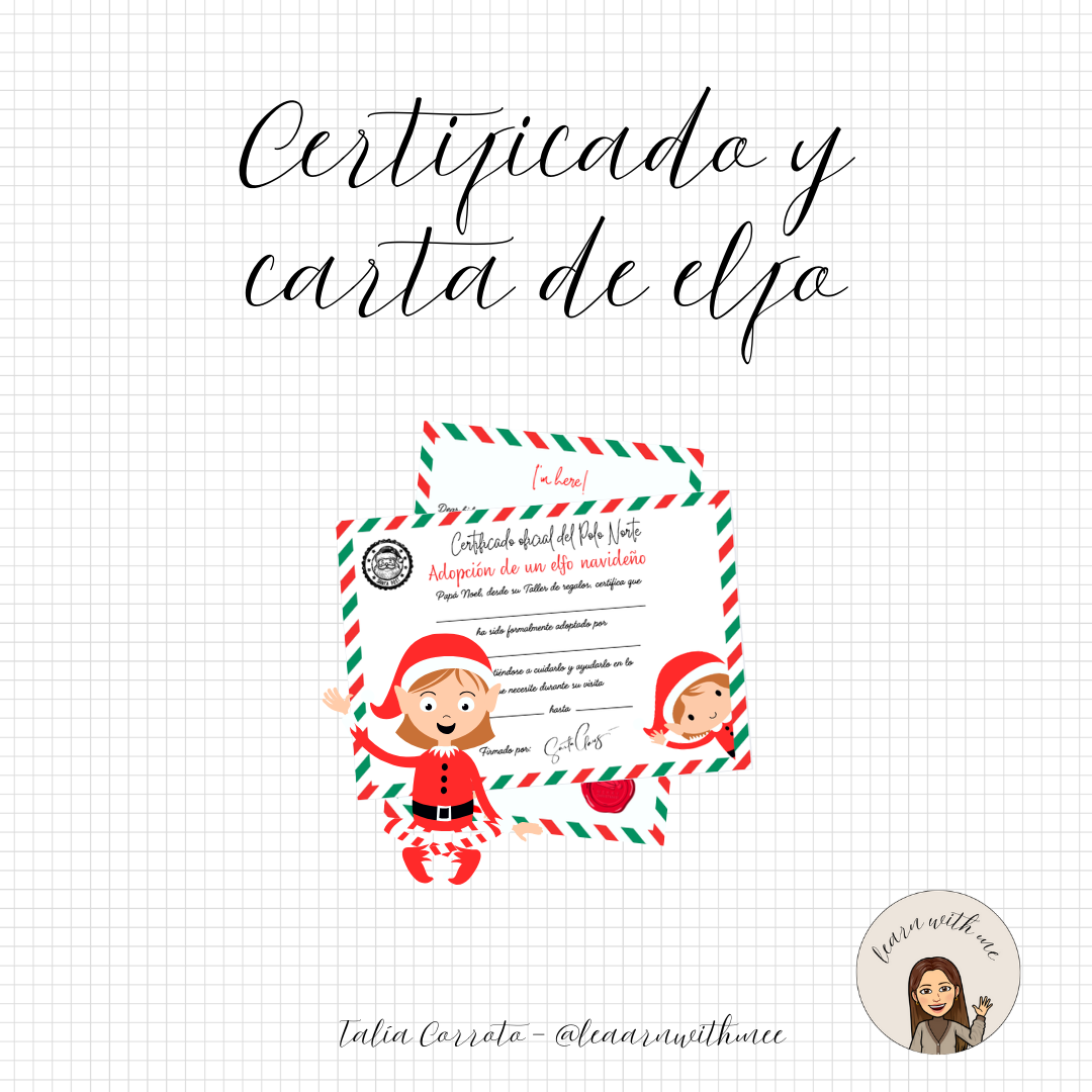 Certificado de adopción y carta de presentación de elfo