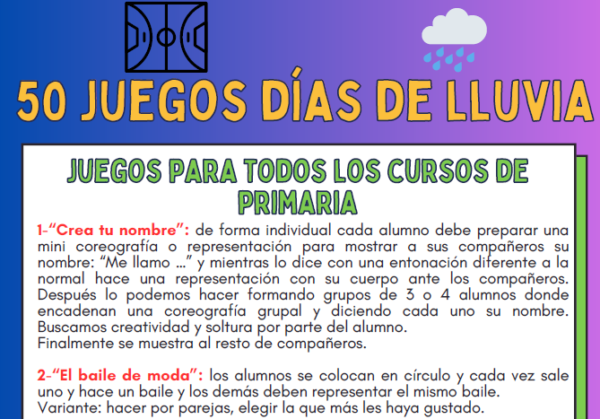 50 juegos EF días de lluvia en espacio reducido y para toda Primaria.