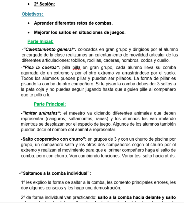 Situación de aprendizaje saltos-combas para 1º, 2º y 3º Primaria. Desarrollo de sesiones, objetivos, instrumentos de evaluación y producto final. - Imagen 2
