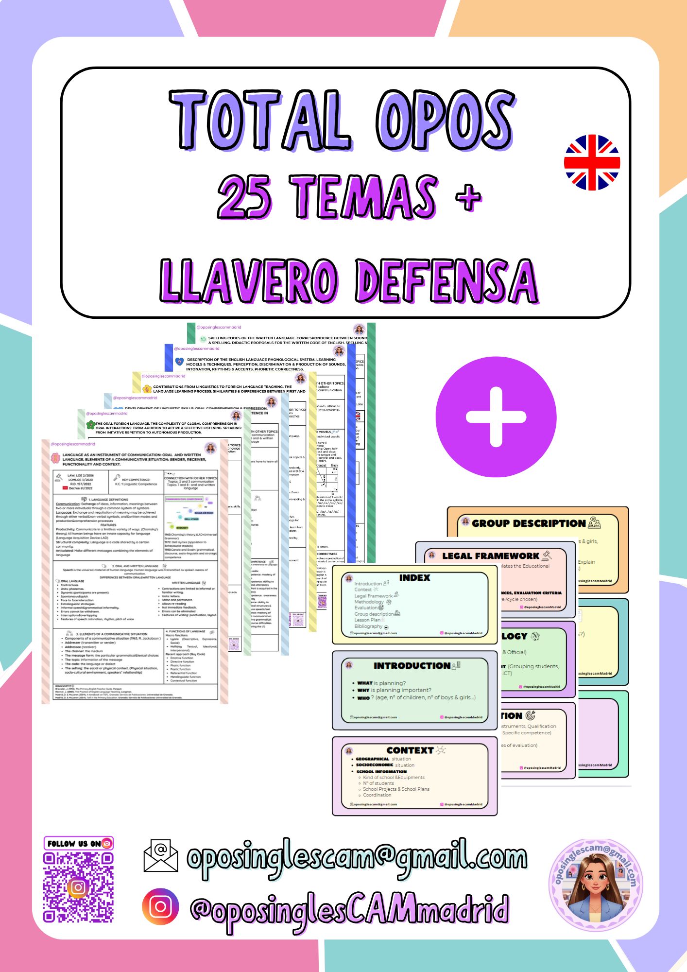🔥TOTAL OPOS INGLÉS🔥 (Summaries 25 topics inglés maestros + llavero oral defense)