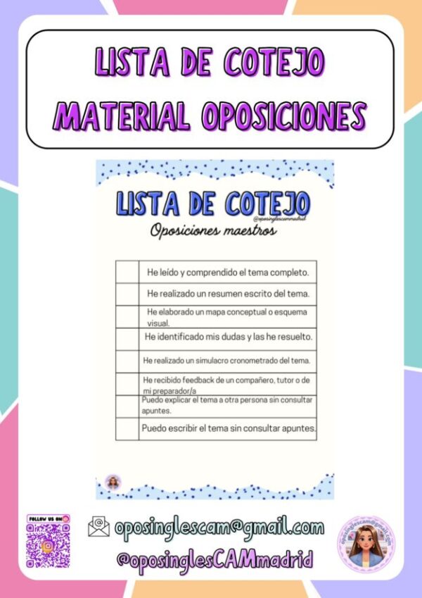 Lista de cotejo @oposinglescammadrid