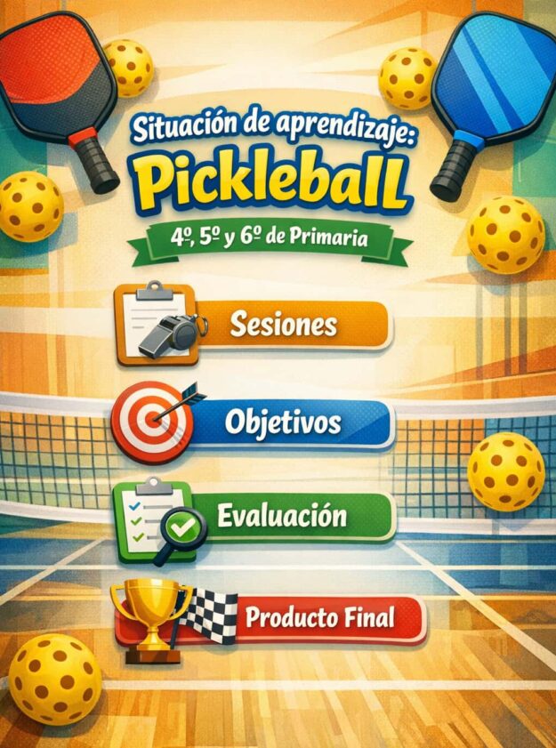 Situación de aprendizaje PICKLEBALL en 4º, 5º y 6º Primaria: incluye sesiones con juegos, objetivos, evaluación y producto final.