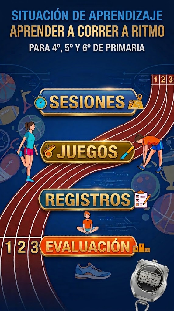 Situación aprendizaje APRENDER A CORRER A RITMO a partir de 4º de Primaria. Todo editable.