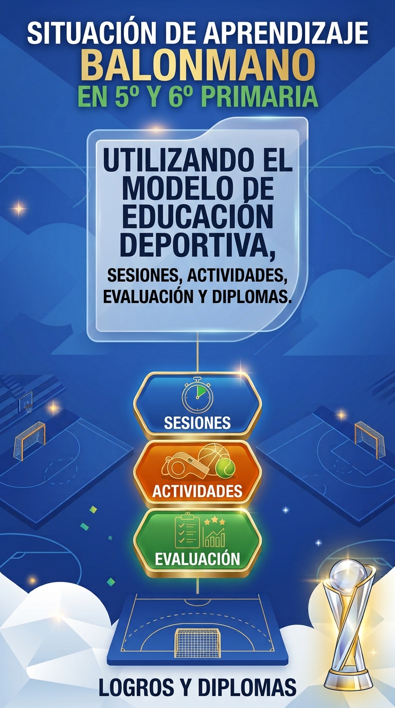 Situación de aprendizaje BALONMANO en 5º y 6º Primaria utilizando el Modelo de Educación Deportiva: incluye sesiones, registros, instrumentos de evaluación y diplomas.